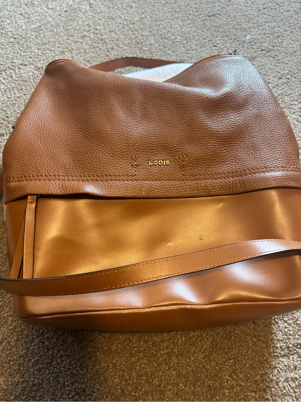 Lodis Tan Two-Tone Leather Shoulder Bag
